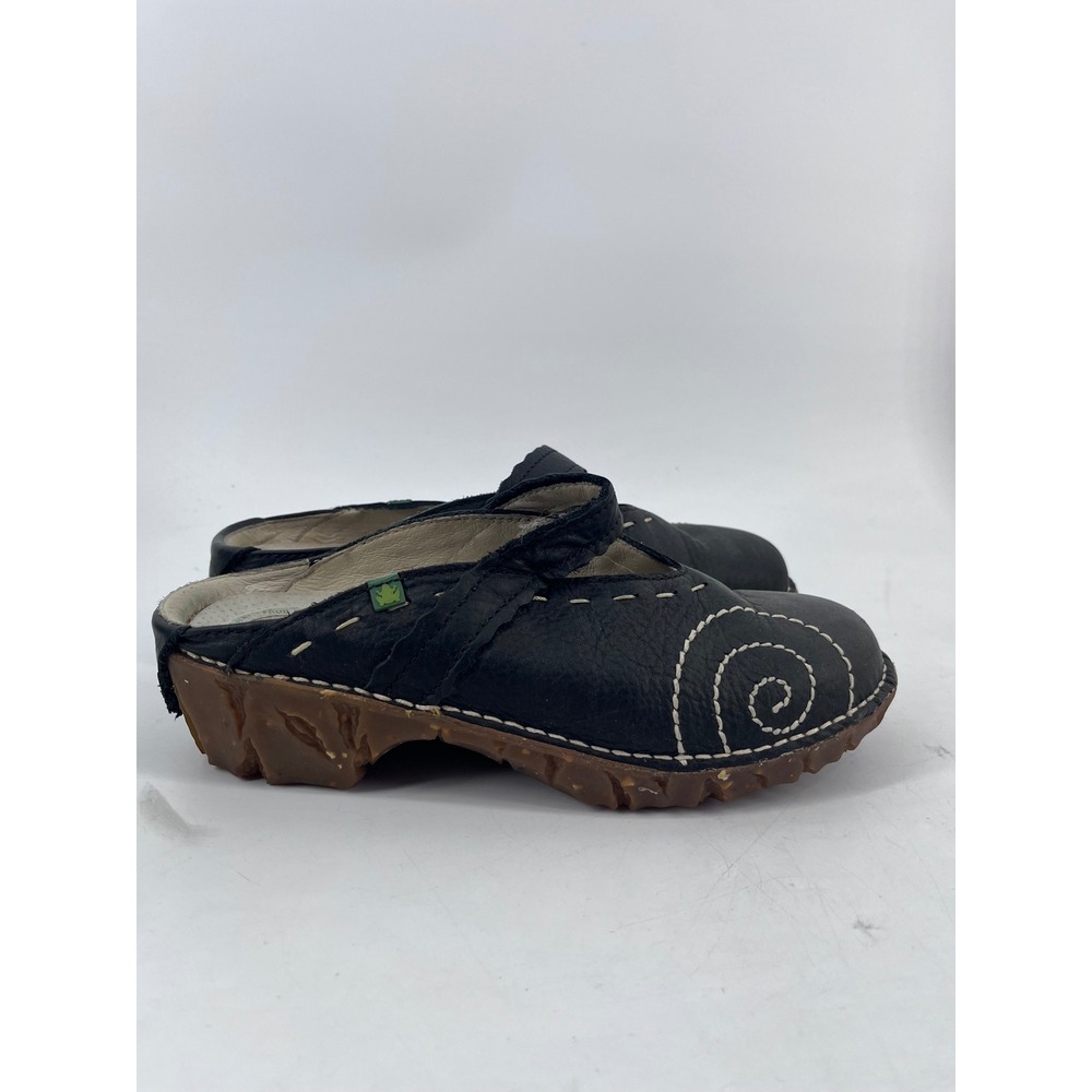 El Naturalista Iggdrasil Black Leather Clogs Mules Stitching EU 36 Cottagecore